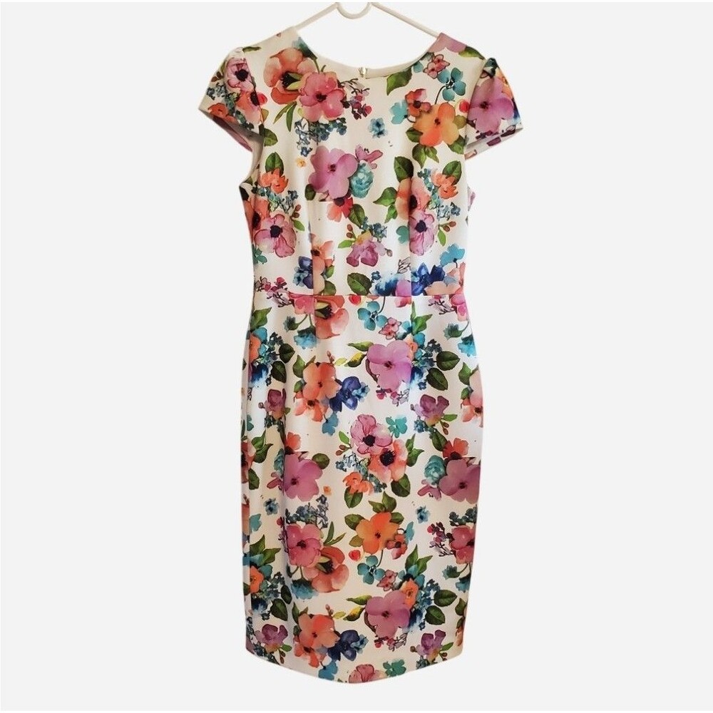 Betsey Johnson Floral Sheath Dress Cap Sleeve Size 2 Career Cocktail Office Sire